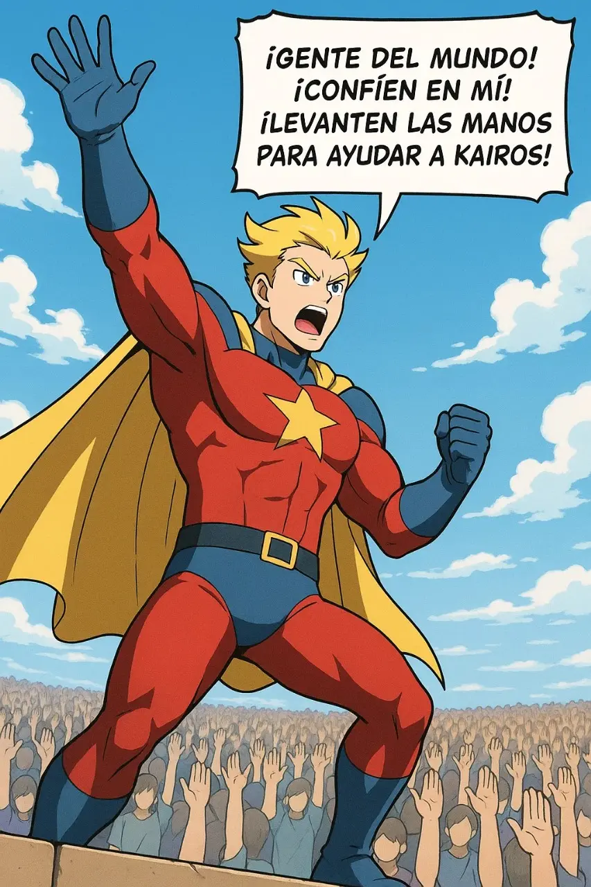 Capitán Nova en una plataforma animando a la gente